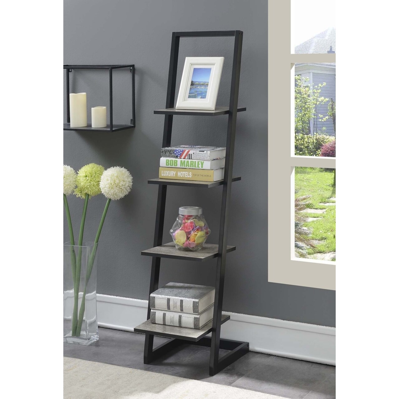 Convenience Concepts Designs2Go 4 Tier Ladder Bookshelf, Faux Birch and Black